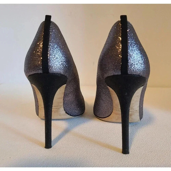SJP SARAH JESSICA PARKER FAWN 70 GLITTER HEELS SPARKLE SILVER BLACK SZ EU 37.5 - Picture 8 of 10
